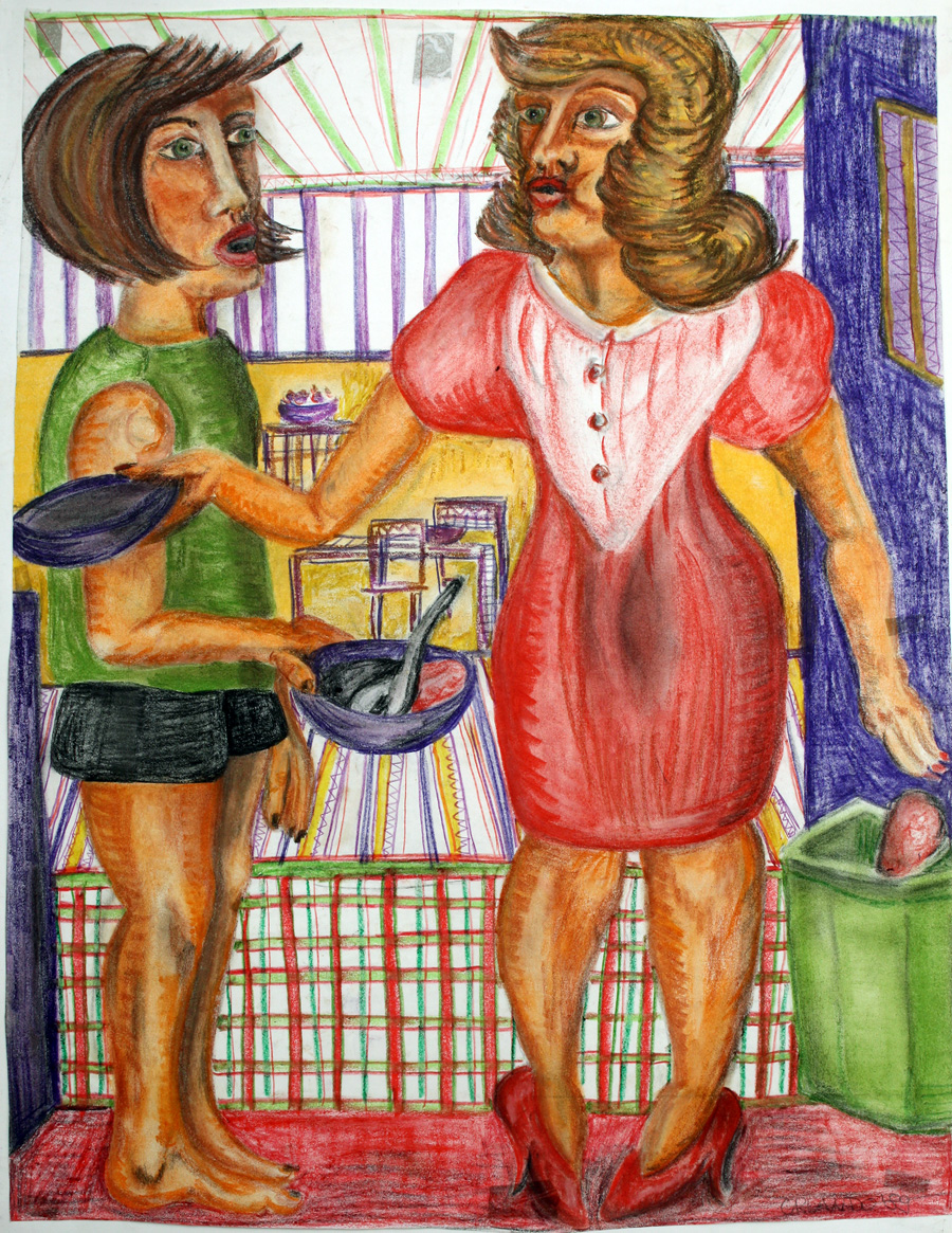 Barbara und ich Zeichnung Pastellkreide